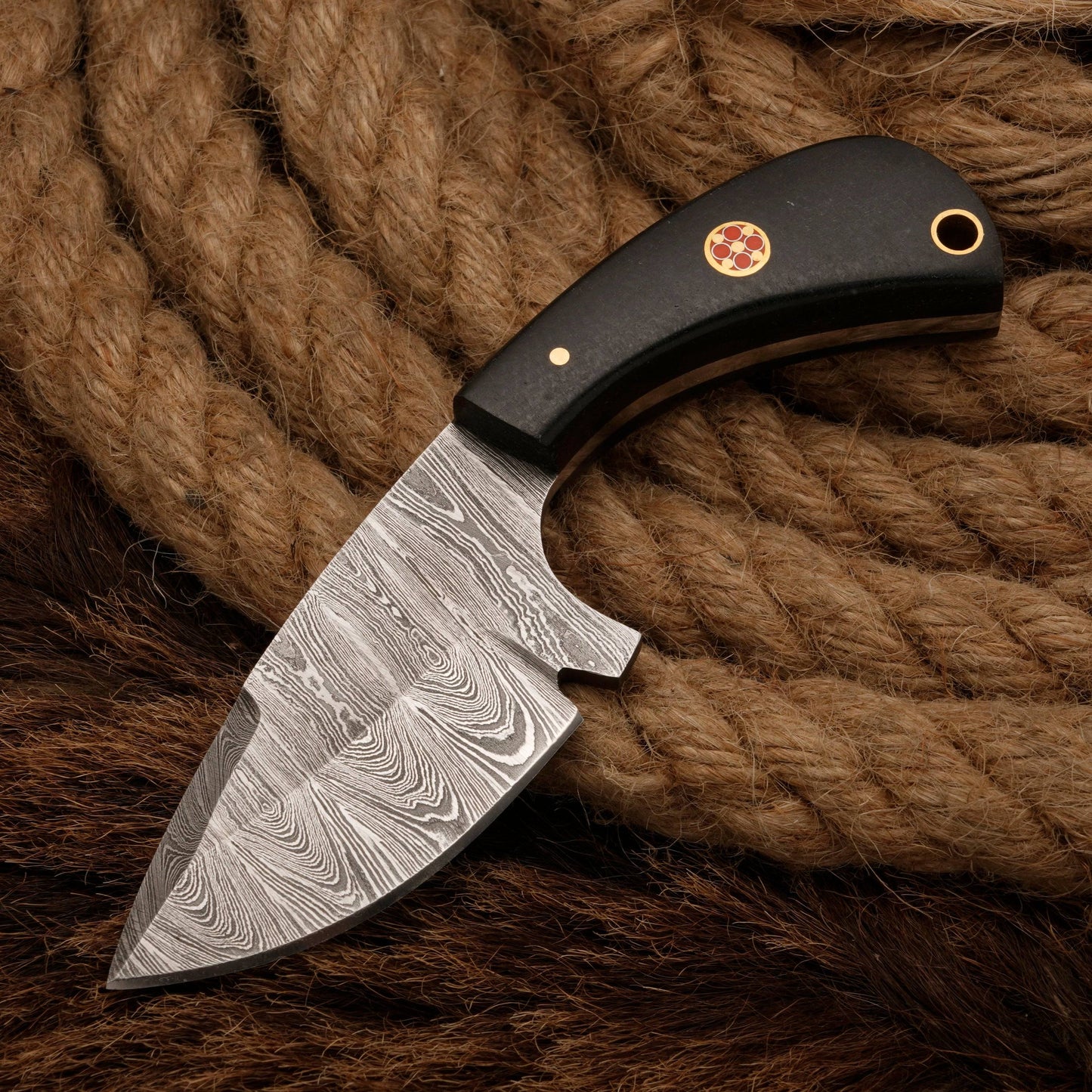 Damascus Steel Skinning Knife - Hunting knife with Micarta Handle