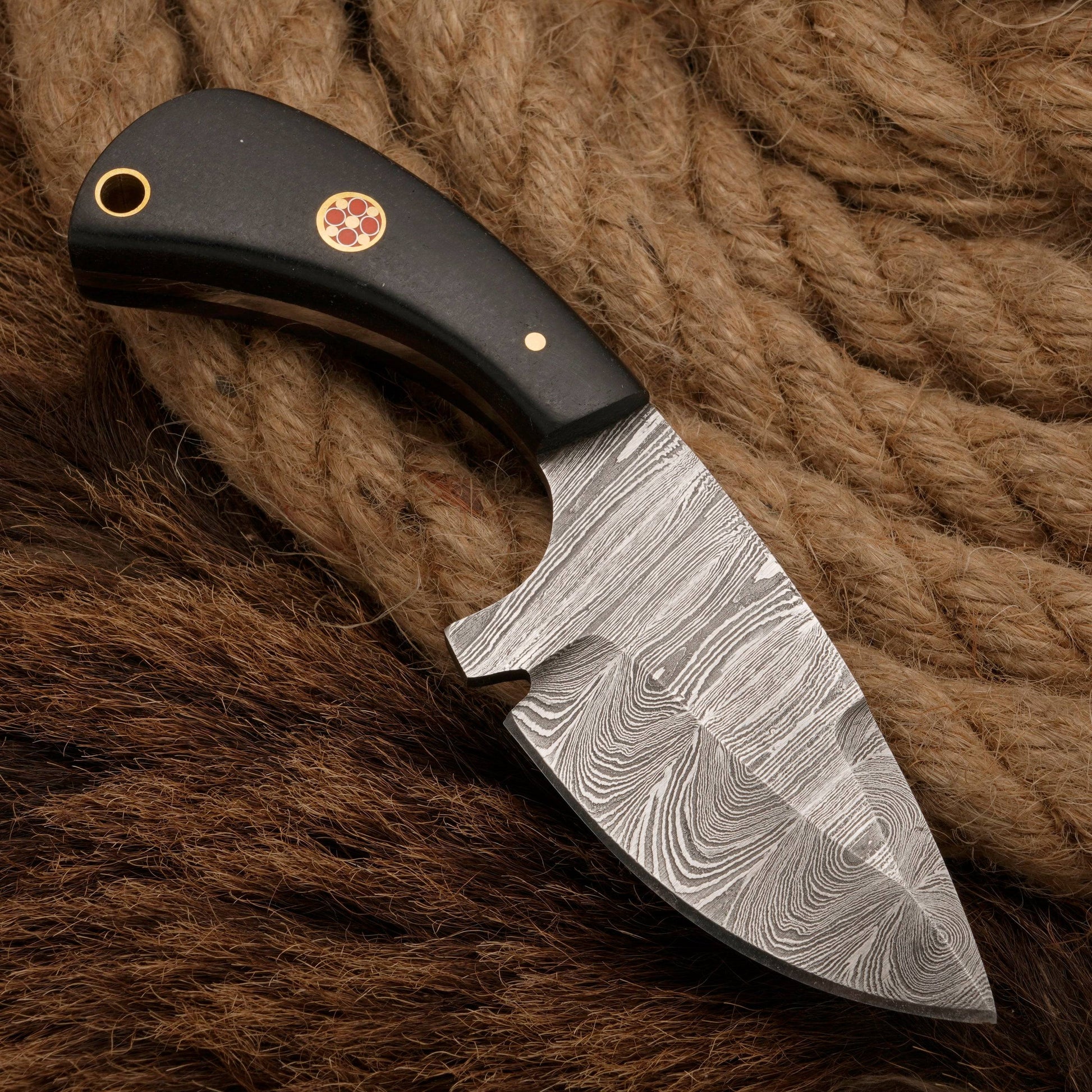 Damascus Steel Skinning Knife - Hunting knife with Micarta Handle