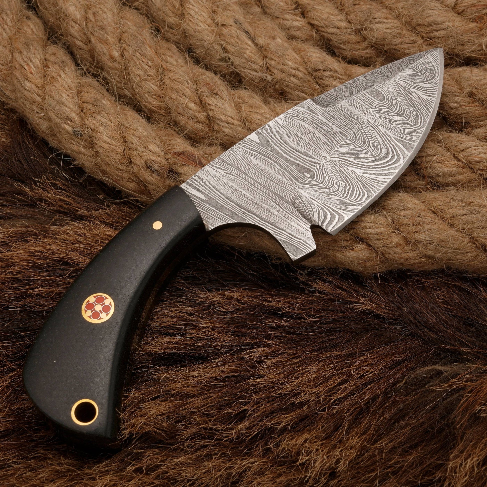 Damascus Steel Skinning Knife - Hunting knife with Micarta Handle