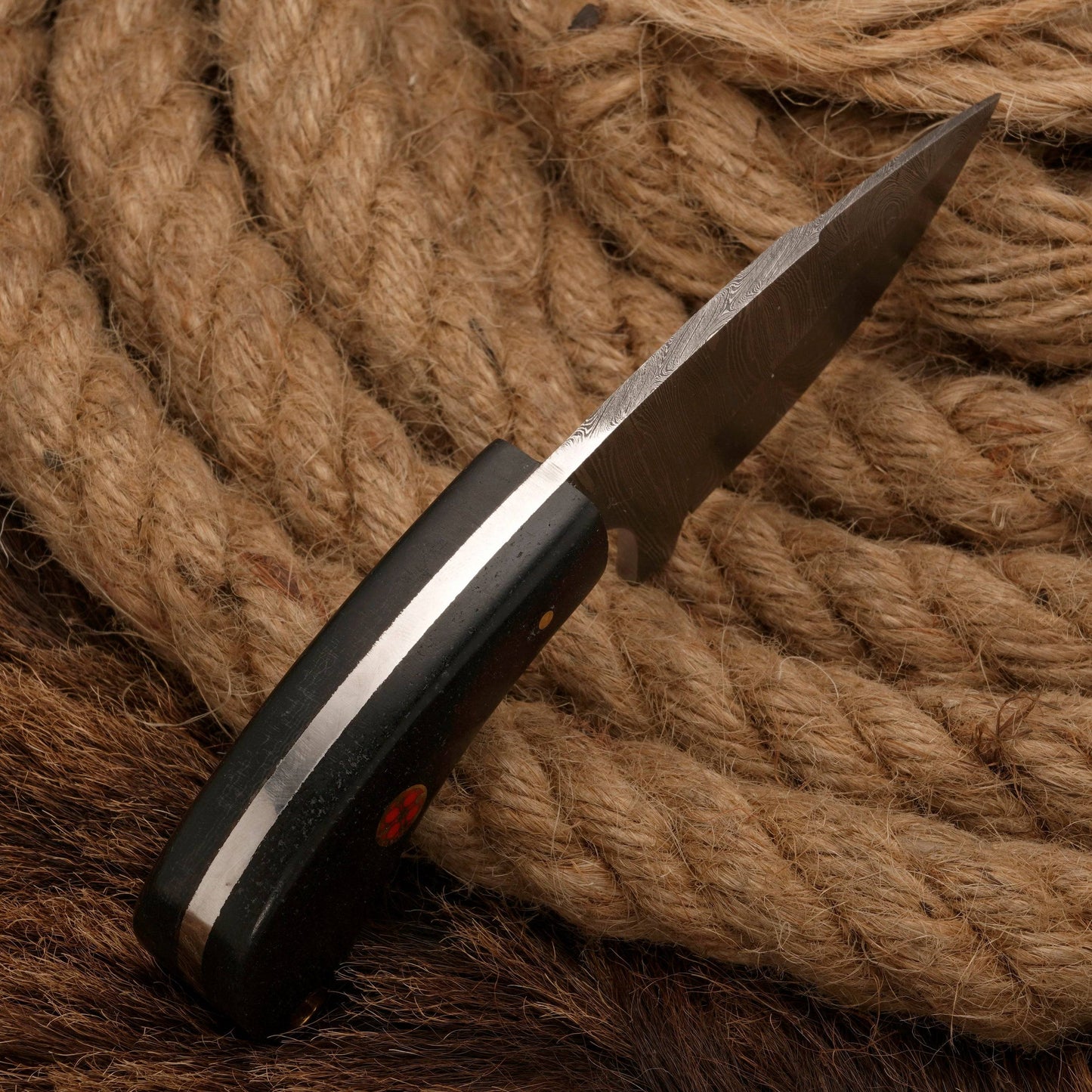 Damascus Steel Skinning Knife - Hunting knife with Micarta Handle