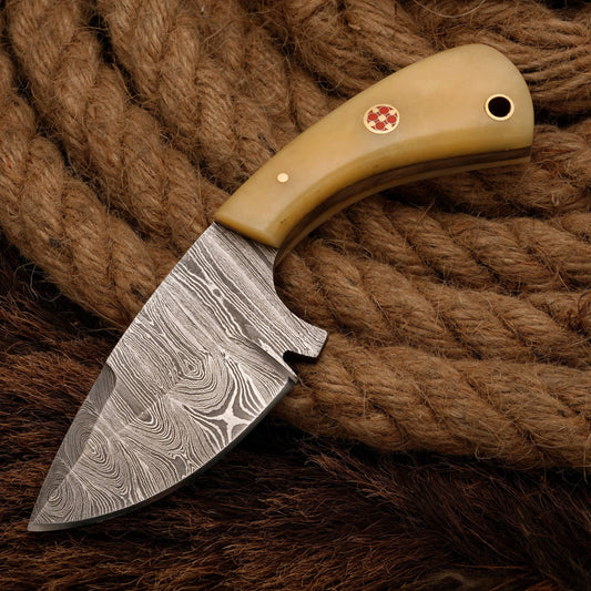 Handmade Damascus Steel Hunting Skinner Knife -Bone Handle - Full Tang - fixed blade