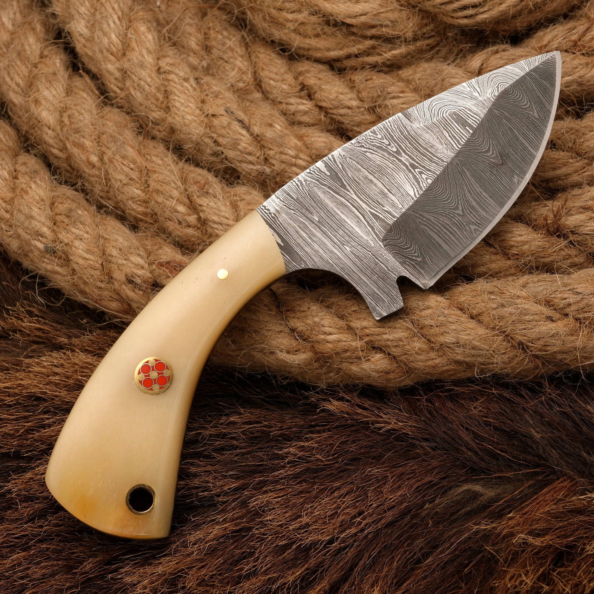 Handmade Damascus Steel Hunting Skinner Knife -Bone Handle - Full Tang - fixed blade