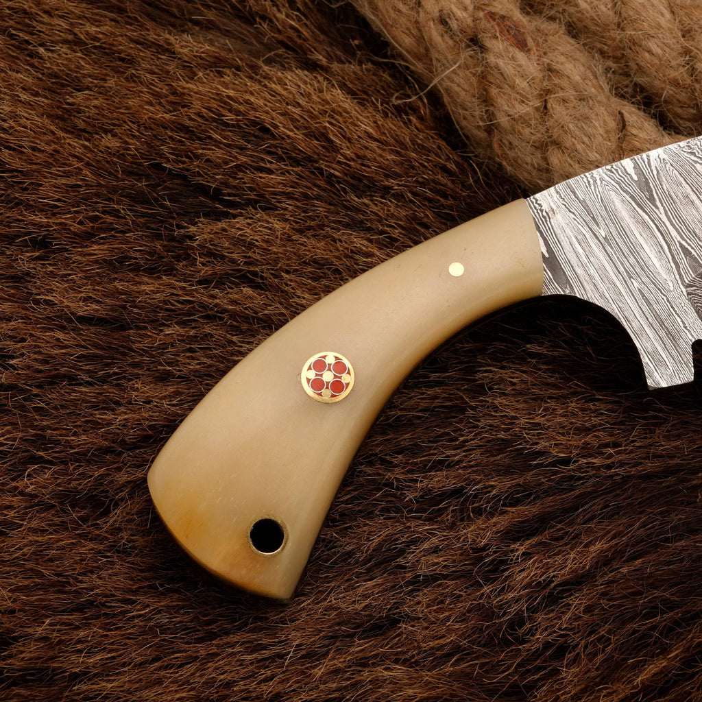 Handmade Damascus Steel Hunting Skinner Knife -Bone Handle - Full Tang - fixed blade