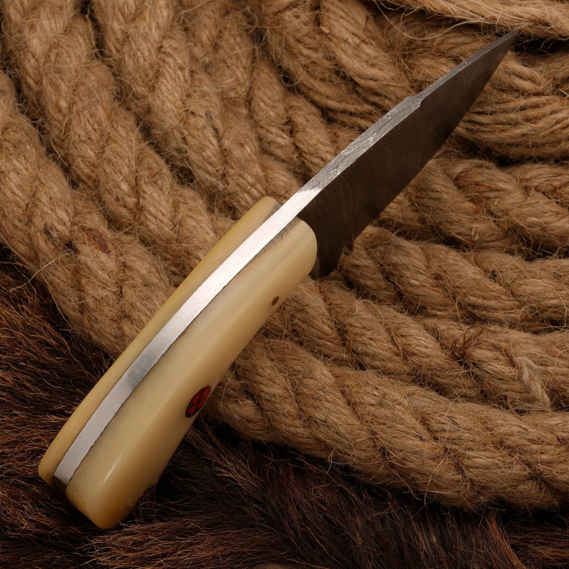 Handmade Damascus Steel Hunting Skinner Knife -Bone Handle - Full Tang - fixed blade