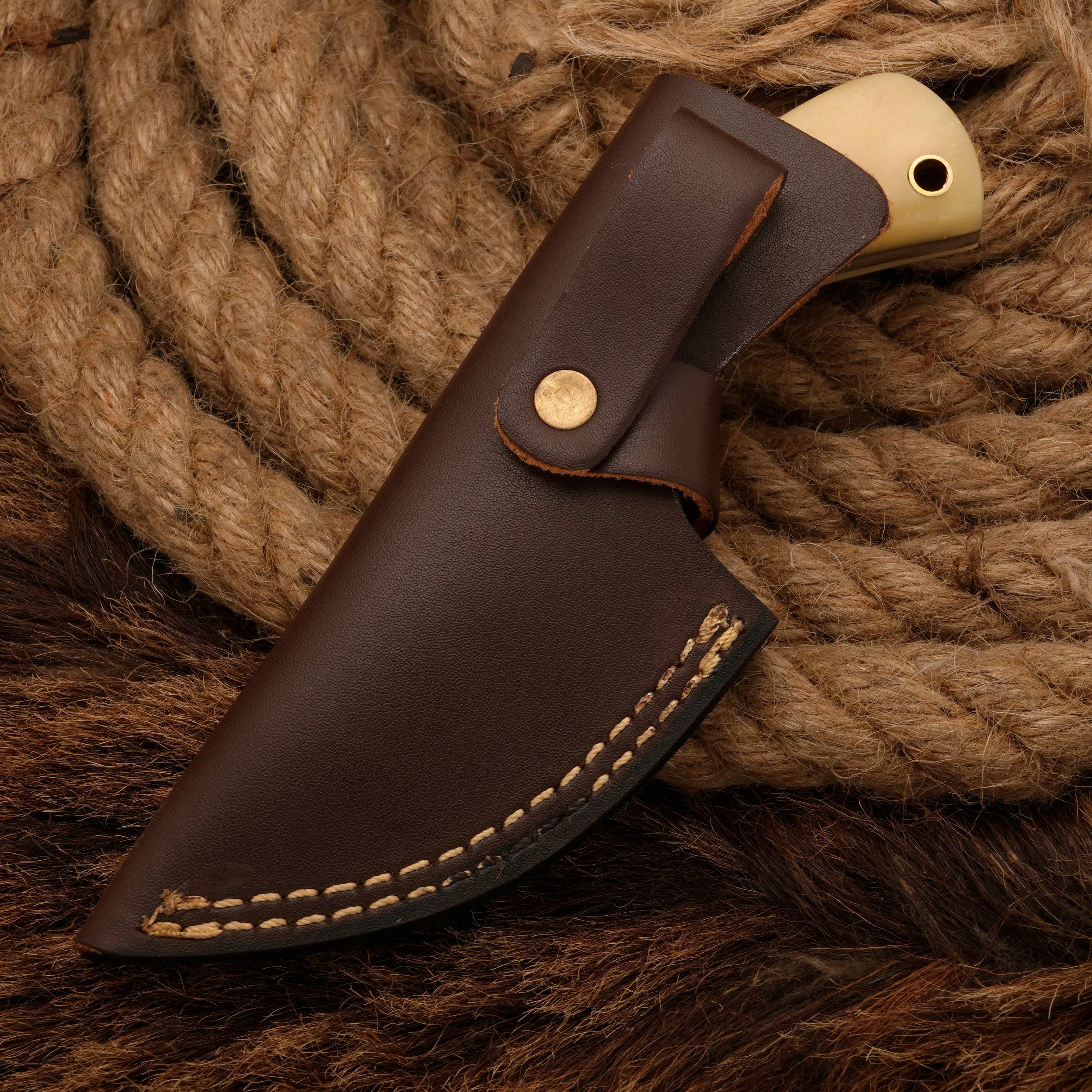 Handmade Damascus Steel Hunting Skinner Knife -Bone Handle - Full Tang - fixed blade