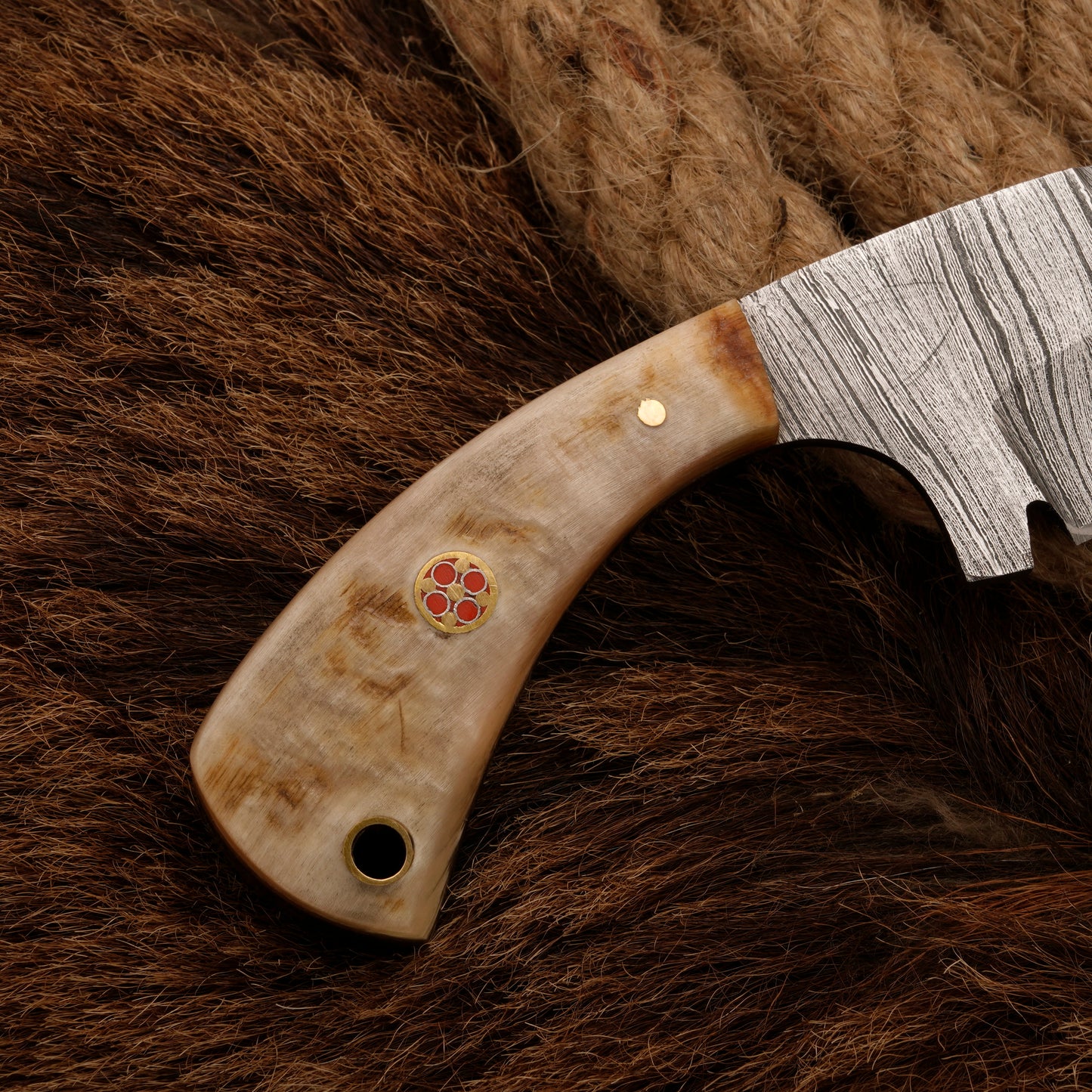 Handmade Damascus Steel Skinner Knife - Ram Horn Handle - Full Tang skinning knife - fixed blade knife