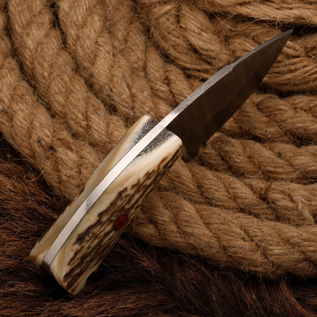 Damascus Steel Skinner hunter Knife - Stag Antler Handle - Full Tang - fixed blade hunting knife