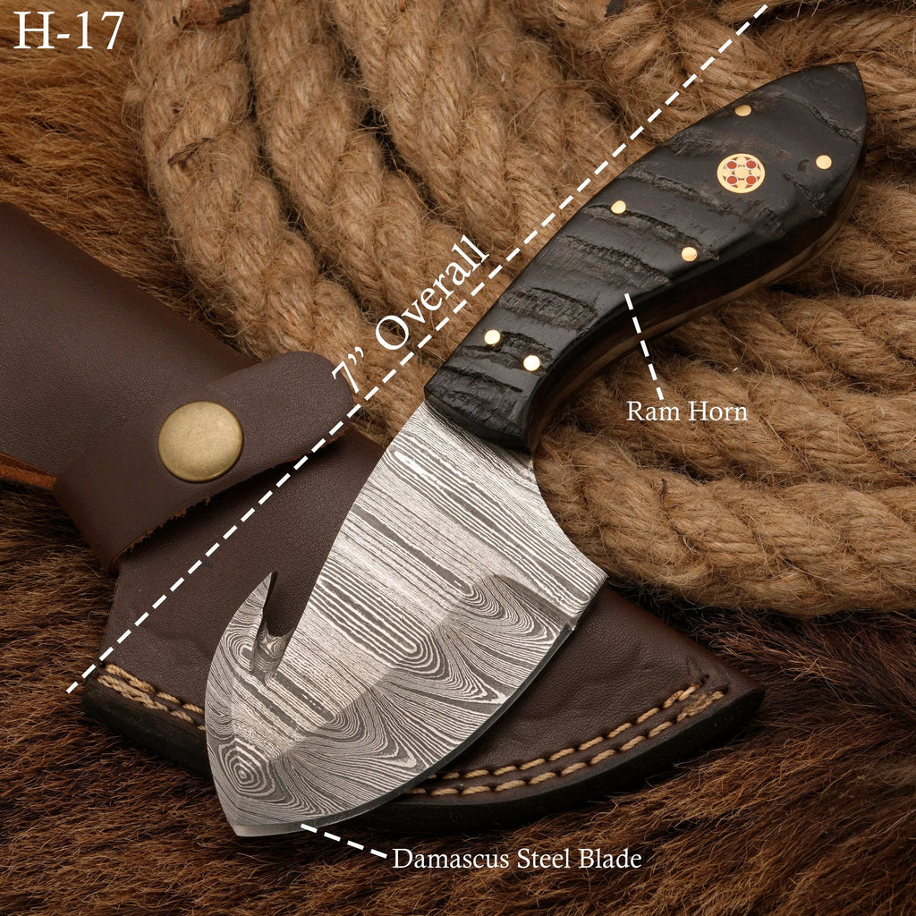 Gut Hook Knife - Precision Damascus steel Skinning knife - handmade forged skinner knife - fixed blade knife full tang