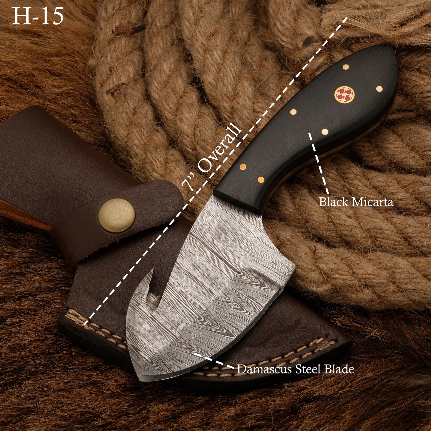 Handmade Forged Damascus Steel Skinning Knife - Gut Hook Hunting Skinner Knife