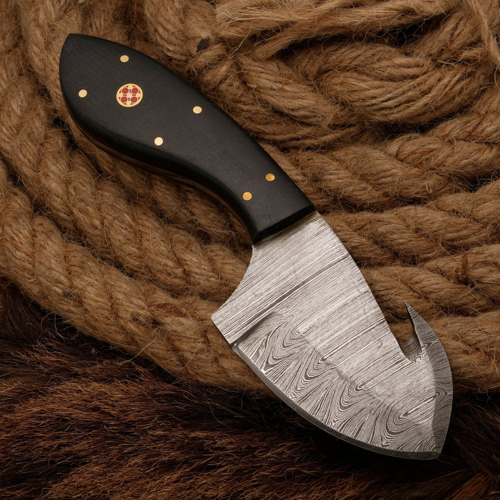 Handmade Forged Damascus Steel Skinning Knife - Gut Hook Hunting Skinner Knife