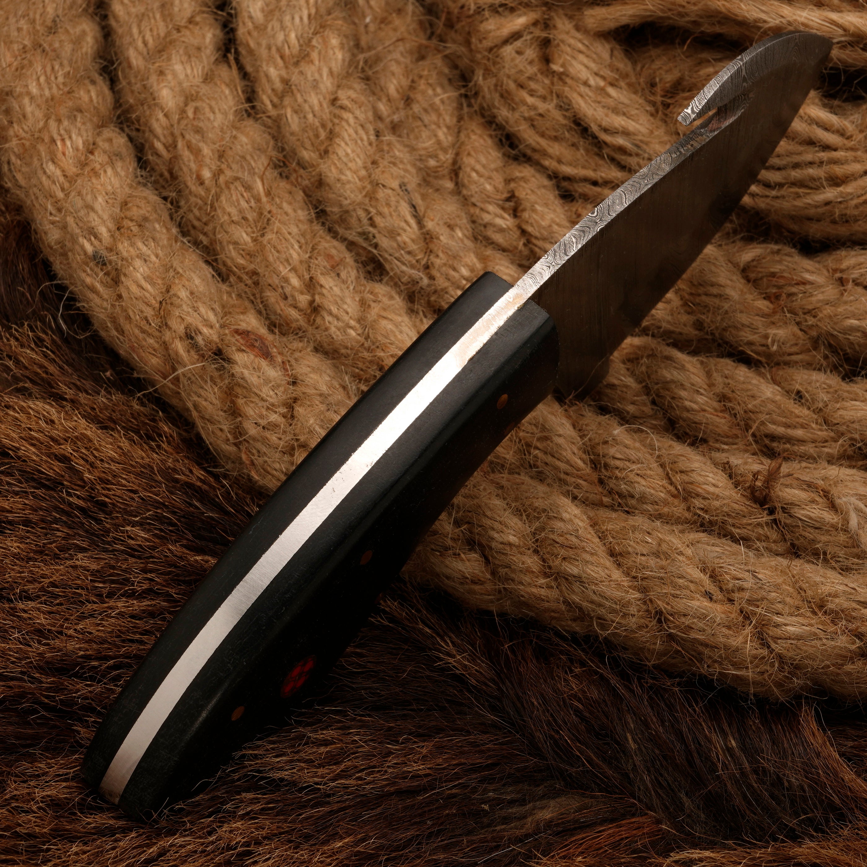 Handmade Forged Damascus Steel Skinning Knife - Gut Hook Hunting Skinner Knife
