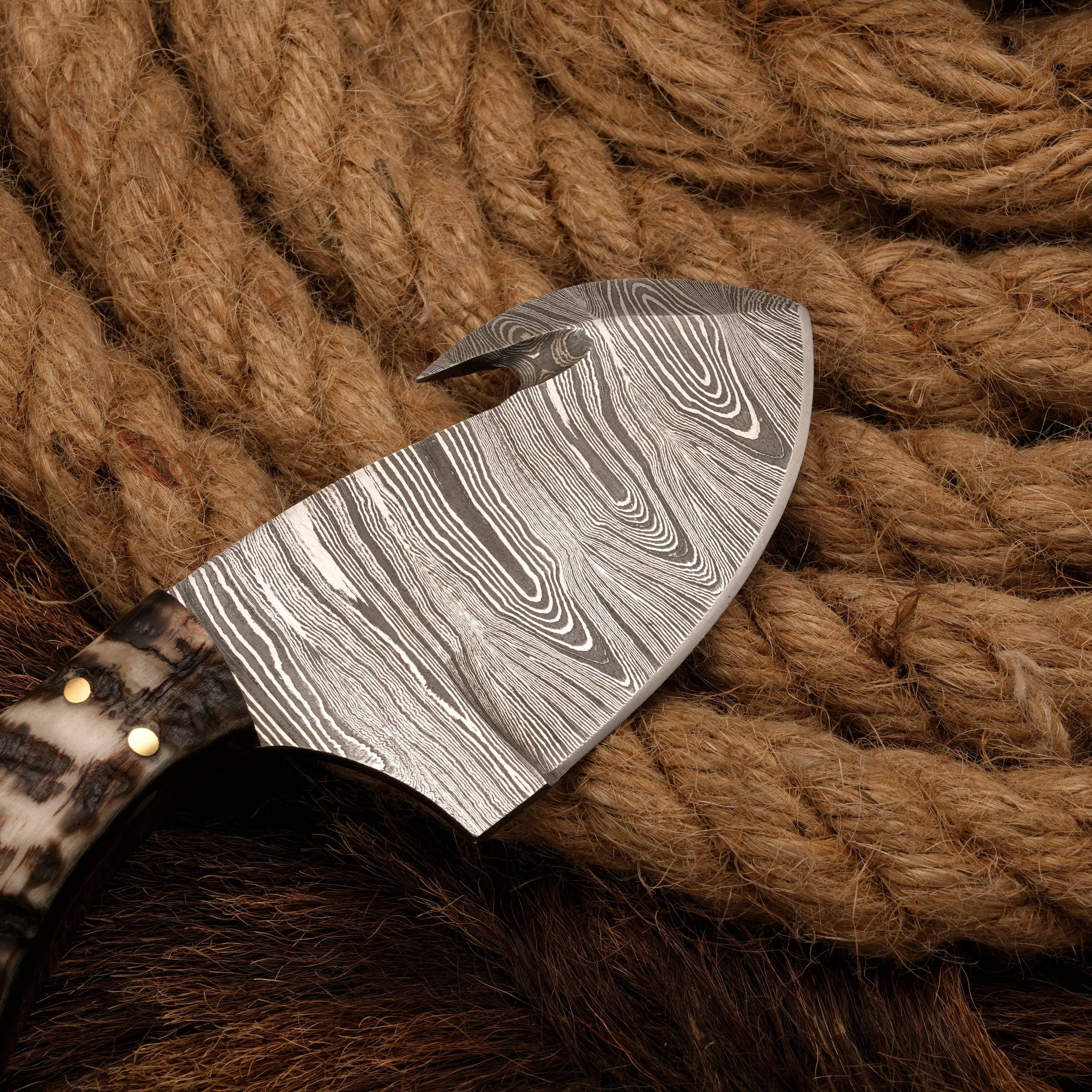 Gut Hook Knife - Precision Damascus steel Skinning knife - handmade forged skinner knife - fixed blade knife full tang