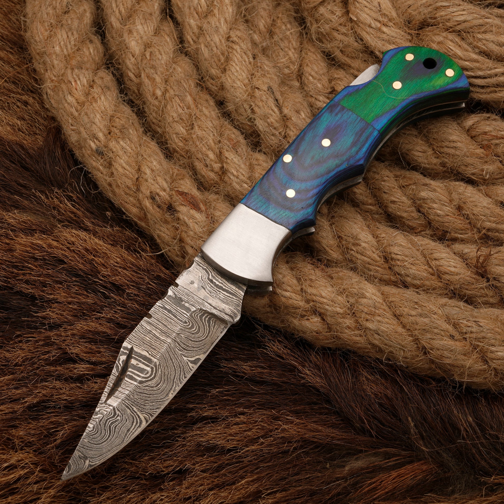 Handmade forged damascus Steel Hunting Pocket Knife-Camping Folding Blade With Pakka Wood Handle