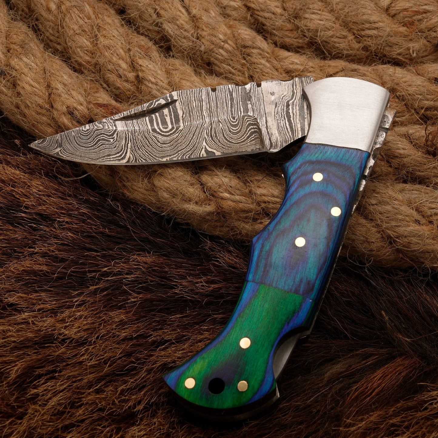 Handmade forged damascus Steel Hunting Pocket Knife-Camping Folding Blade With Pakka Wood Handle