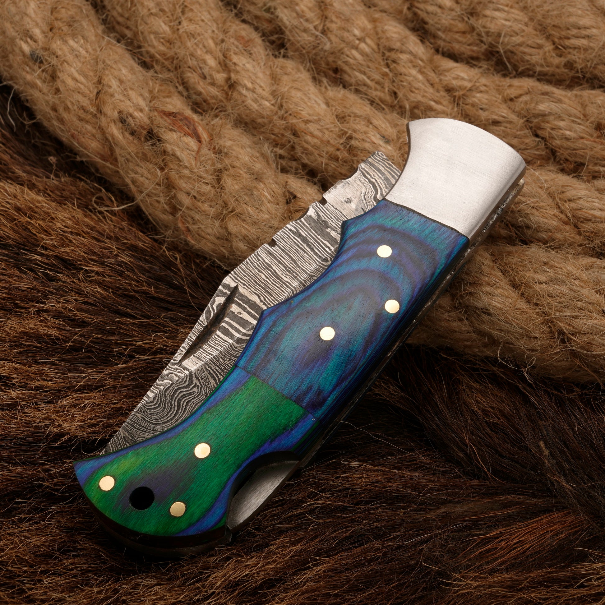 Handmade forged damascus Steel Hunting Pocket Knife-Camping Folding Blade With Pakka Wood Handle