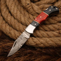 7" Handmade Damascus Steel Hunting Pocket Knife-Camping Folding Blade With Pakka Wood Handle