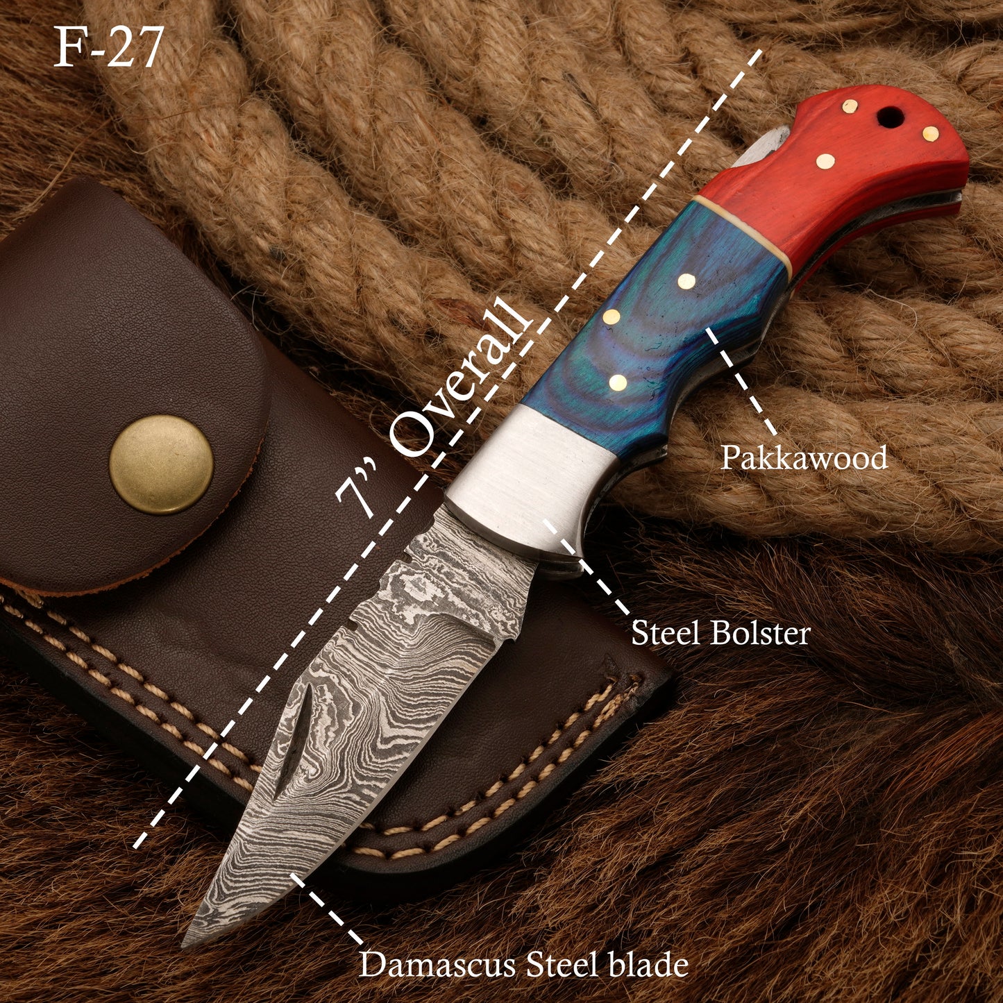 Handmade Damascus Steel Hunting Pocket Knife With Pakka Wood Handle