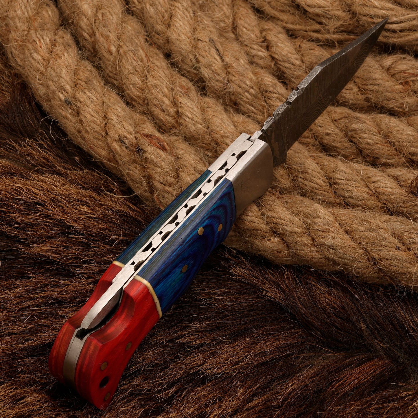 Handmade Damascus Steel Hunting Pocket Knife With Pakka Wood Handle