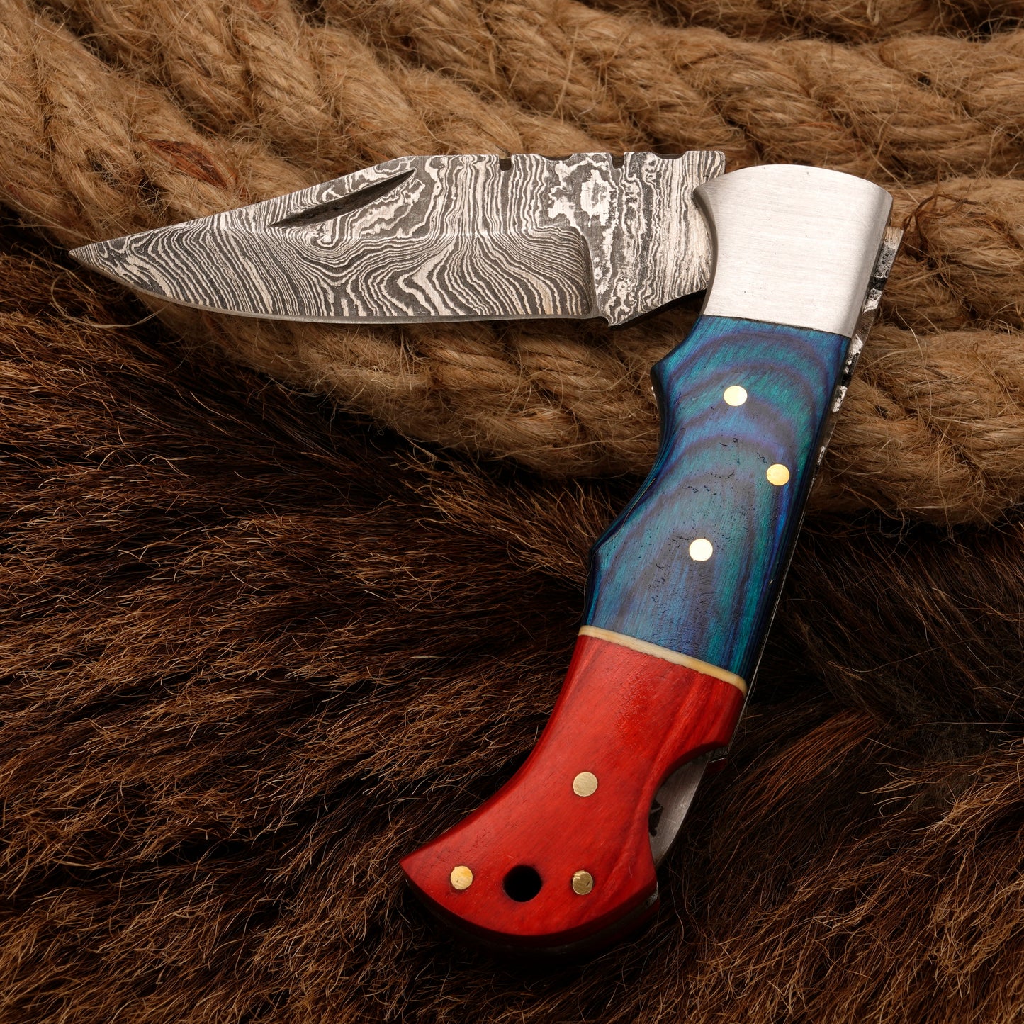 Handmade Damascus Steel Hunting Pocket Knife With Pakka Wood Handle