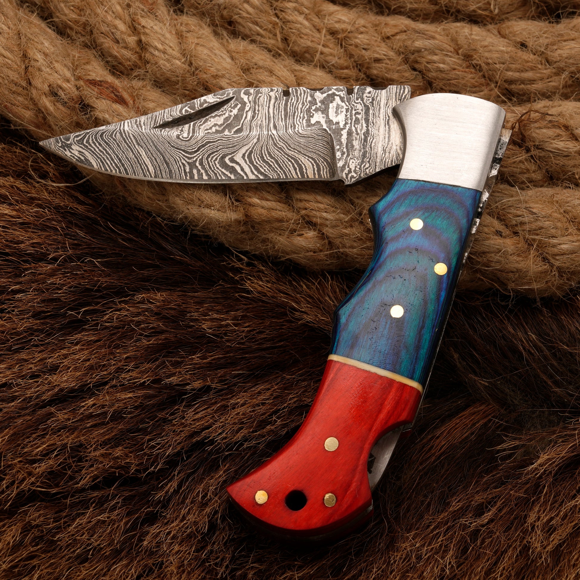 Handmade Damascus Steel Hunting Pocket Knife With Pakka Wood Handle