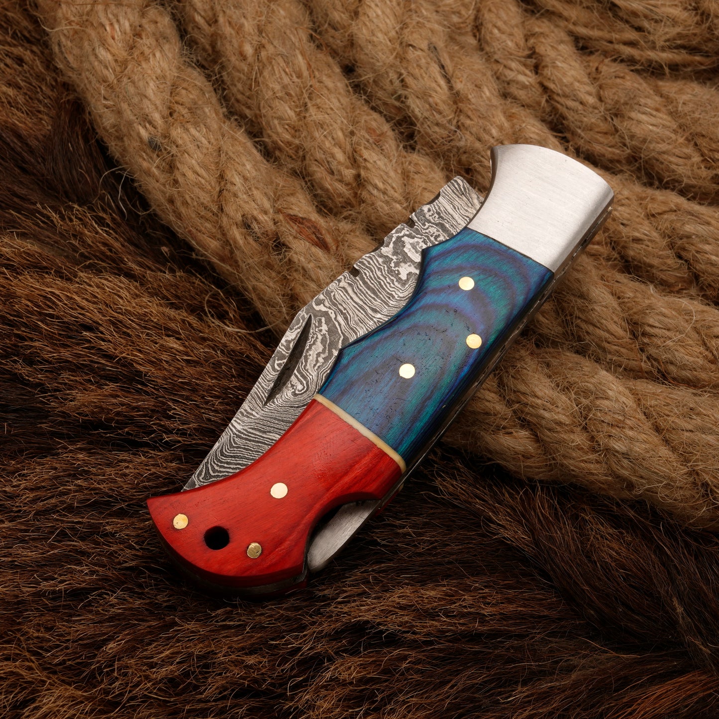 Handmade Damascus Steel Hunting Pocket Knife With Pakka Wood Handle