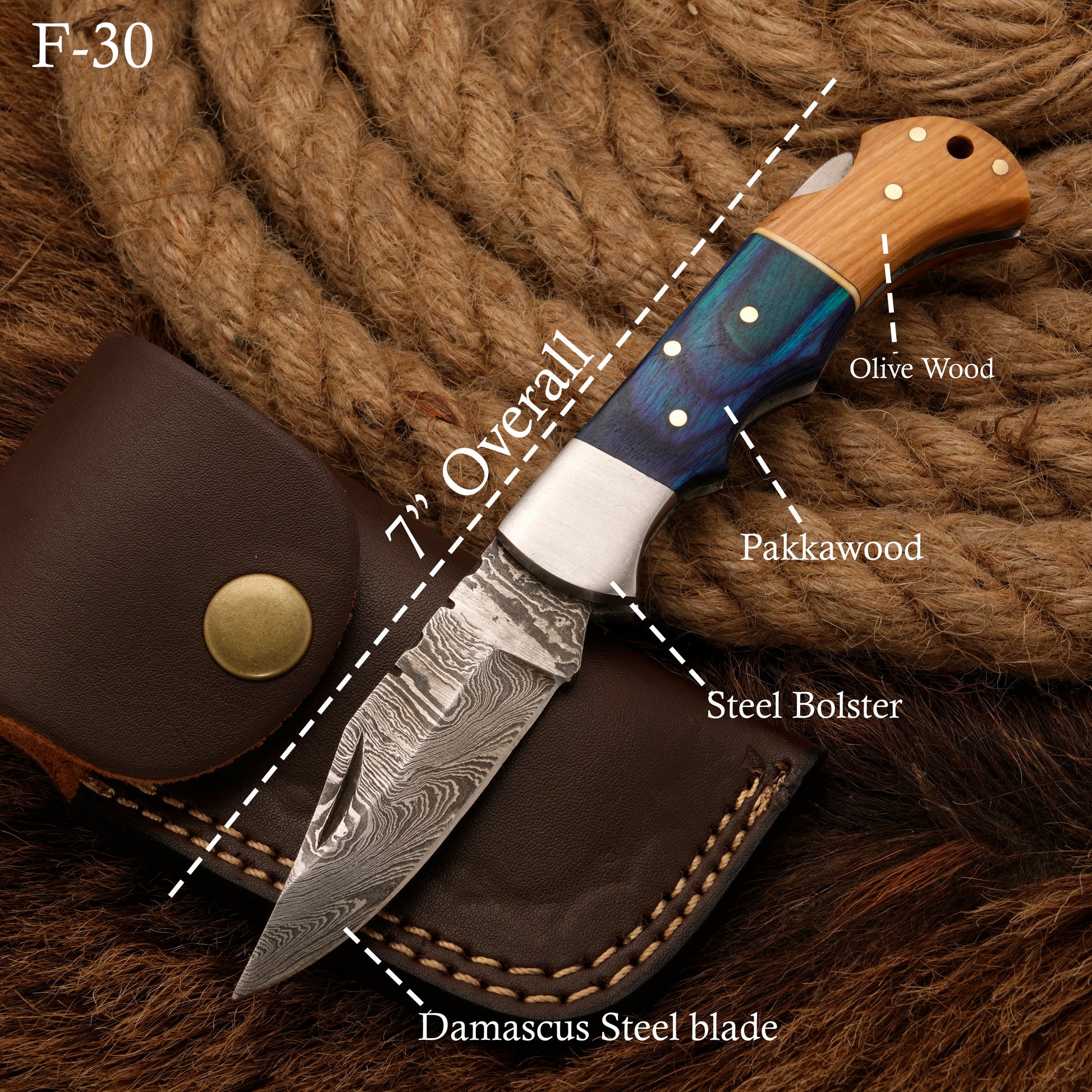 Damascus Steel Folding Pocket Knife - Folding knife with Pakka Wood