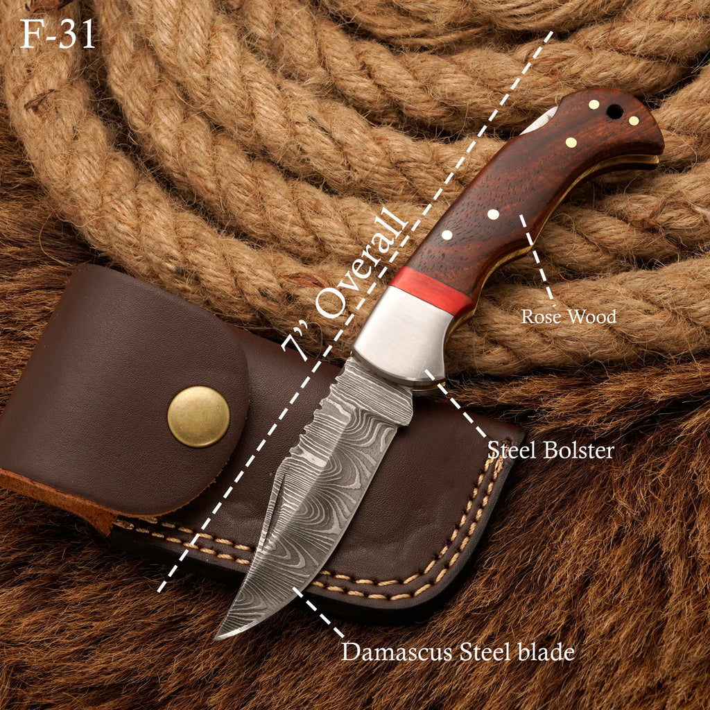Handmade Damascus Steel Folding Knife | EDC Pocket knife Back lock folding knife