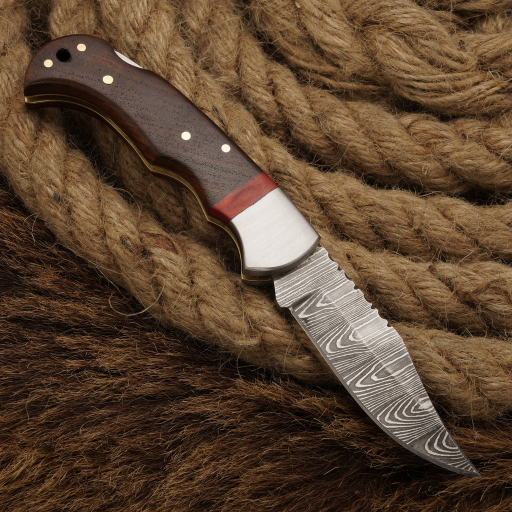 Handmade Damascus Steel Folding Knife | EDC Pocket knife Back lock folding knife