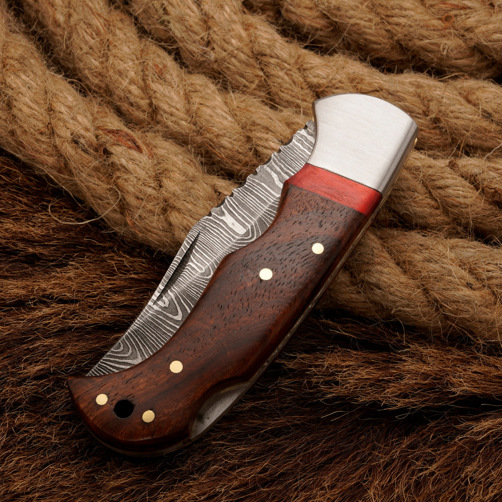 Handmade Damascus Steel Folding Knife | EDC Pocket knife Back lock folding knife