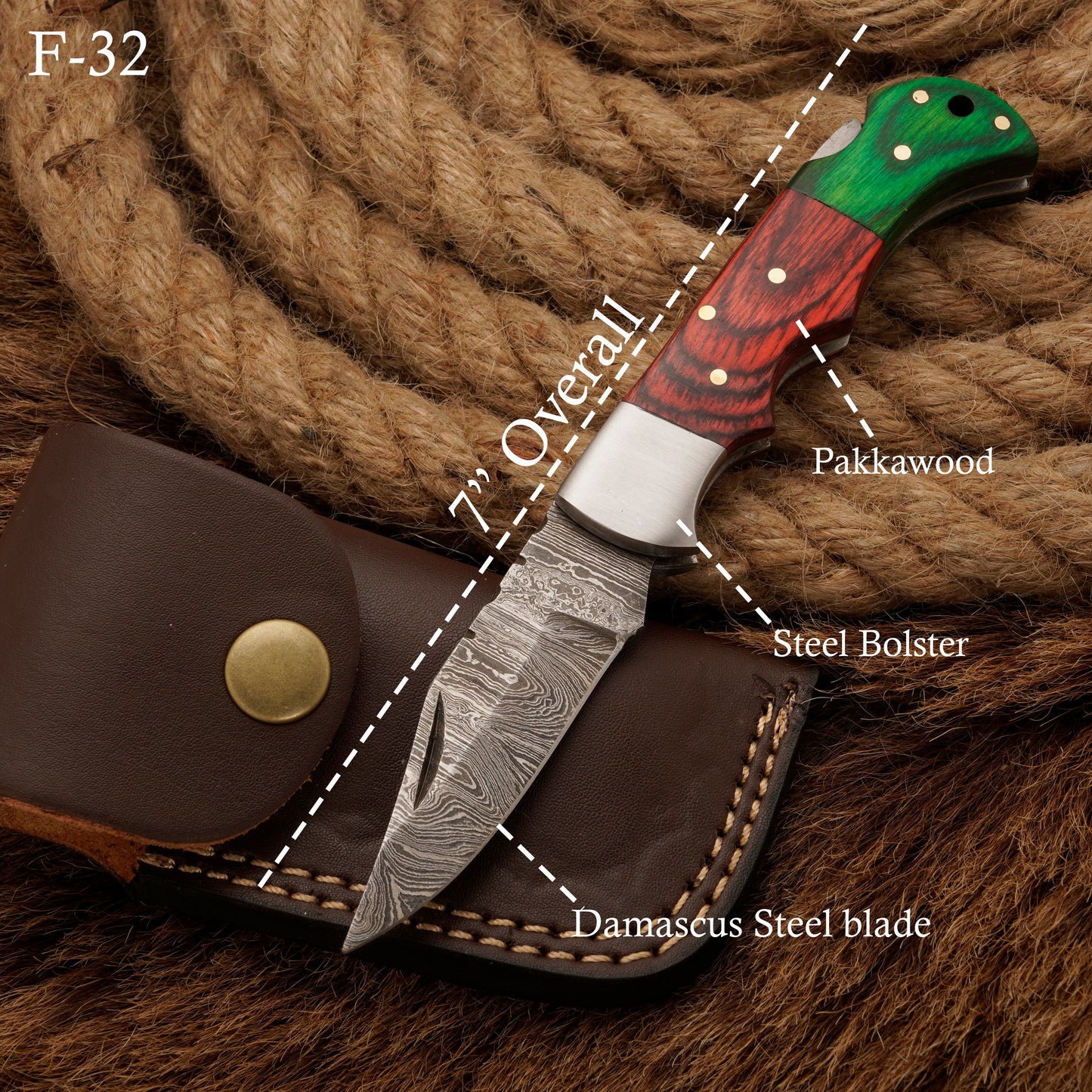 Hand-forged Damascus Steel Hunting Pocket Knife EDC -Camping knife-back lock Folding knife W/ Pakka Wood Handle