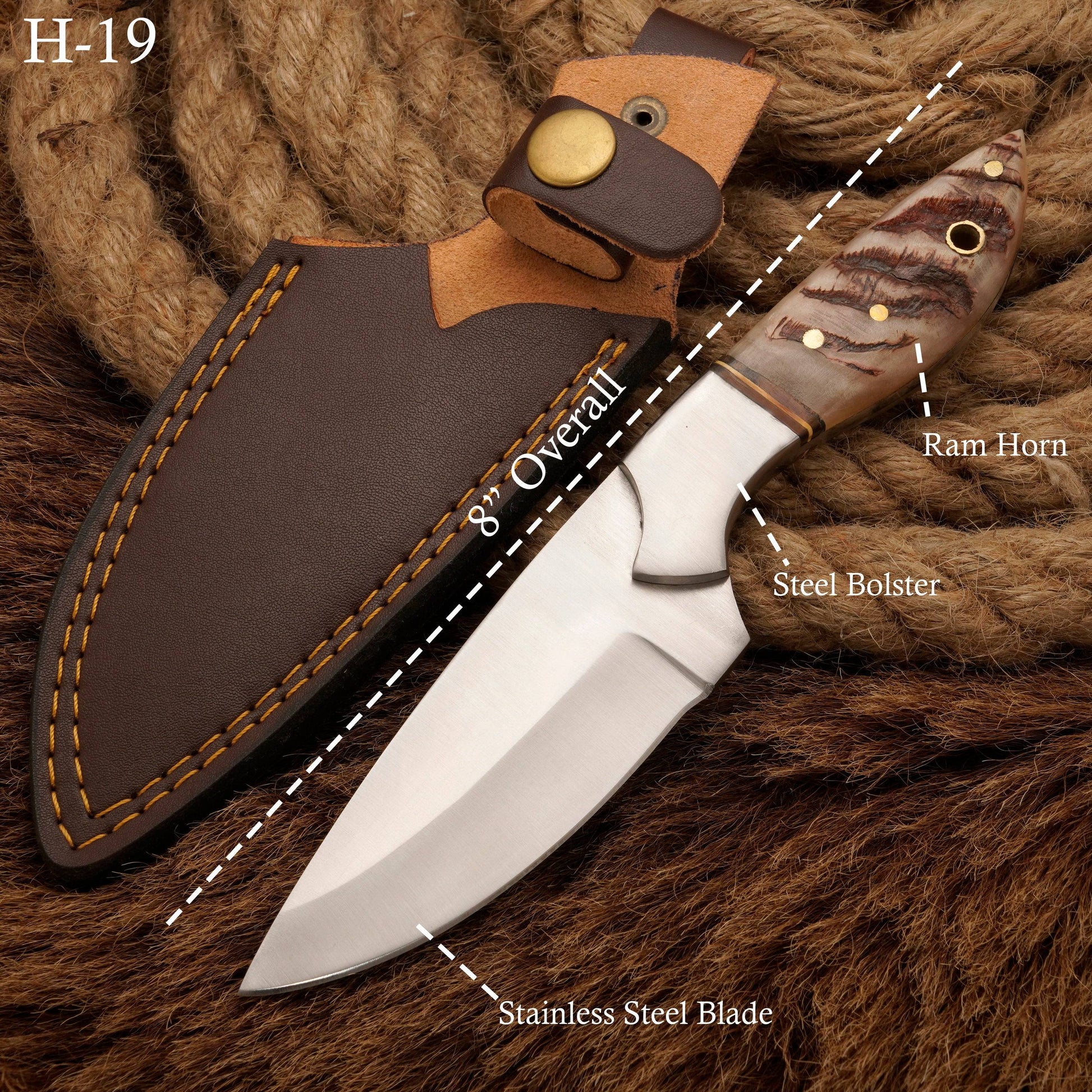 HANDMADE D2 Steel Hunting Loveless Fix Blade Knife Ram Horn Handle EDC 8 - fixed blade knife