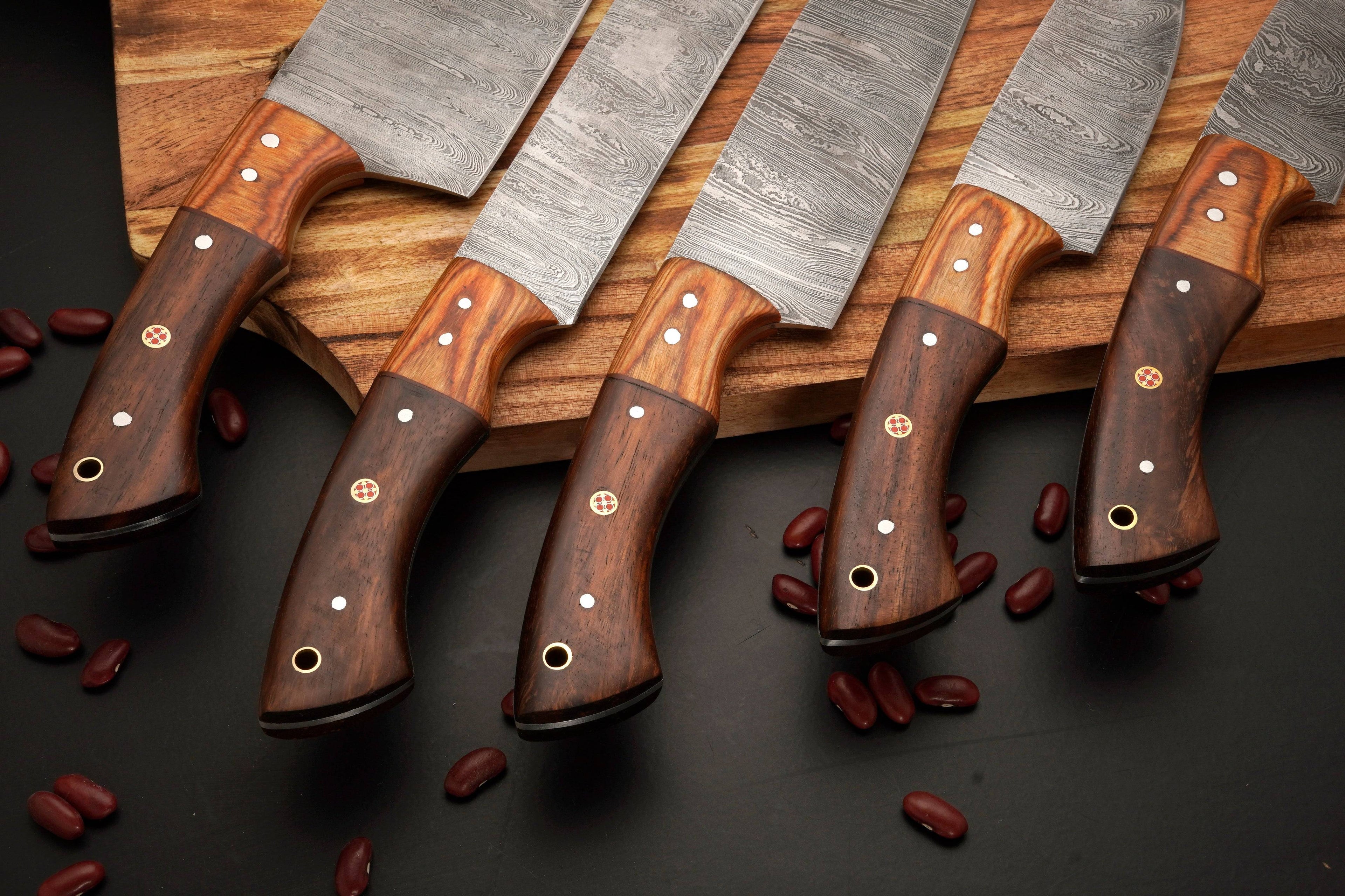 Custom Hand Made Forged Damascus Steel Chef Knife Set Kitchen Knives With Wood Handle