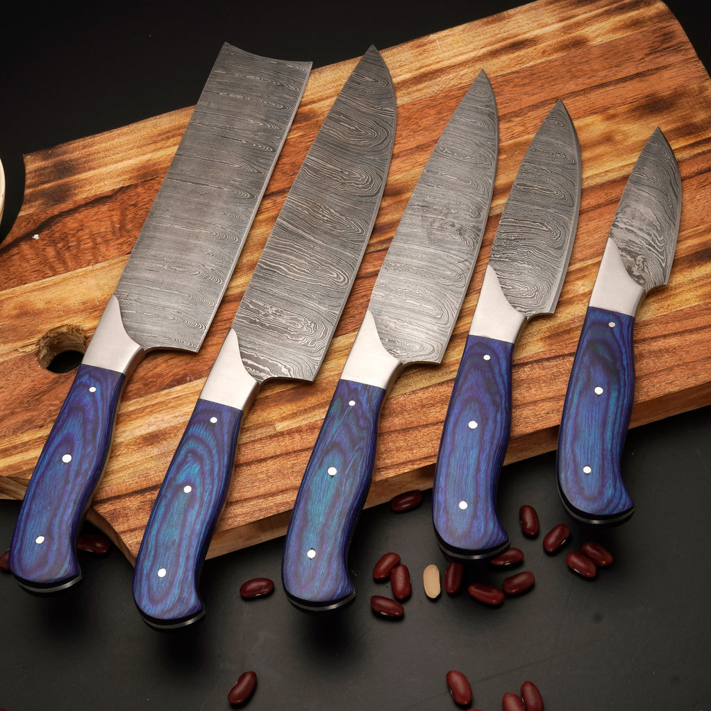 Hand forged Damascus steel 5 Piece Chef Knife Set - Kitchen Knife Set