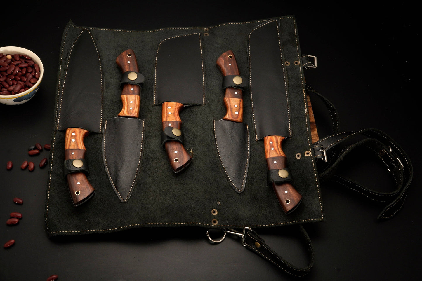 Custom Hand Made Forged Damascus Steel Chef Knife Set Kitchen Knives With Wood Handle