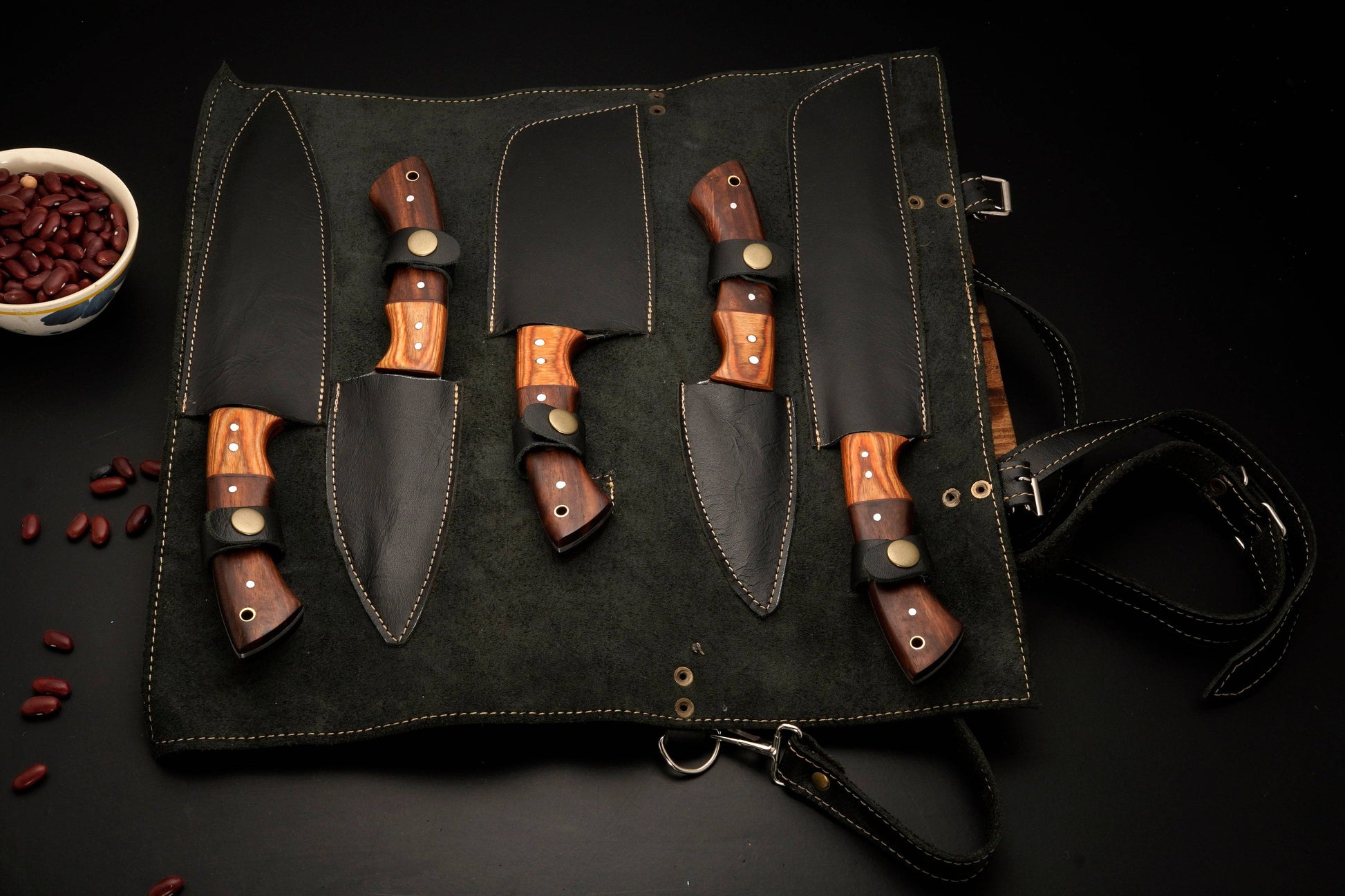 Custom Hand Made Forged Damascus Steel Chef Knife Set Kitchen Knives With Wood Handle