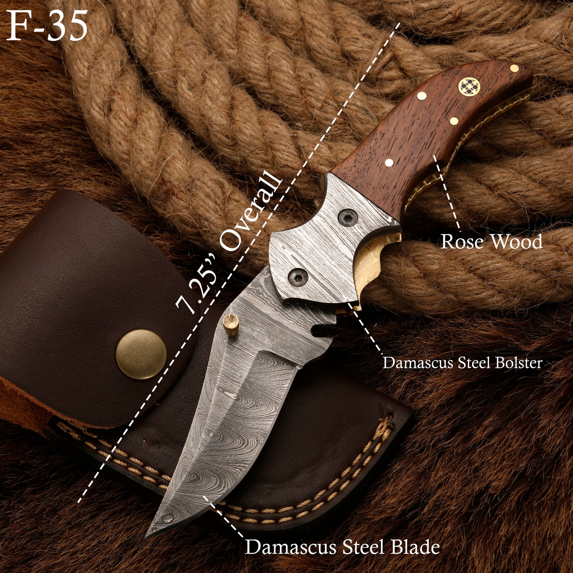 Handmade Forged Damascus Survival Knife | Camping Knife - Damascus Bolster