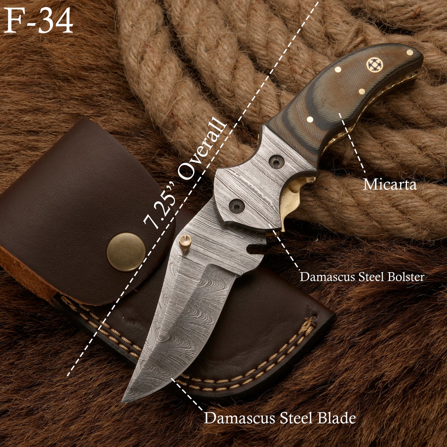 EDC-Handmade Forged Damascus Pocket Folding Knife - Micarta Wood Handle - Damascus Steel Bolster