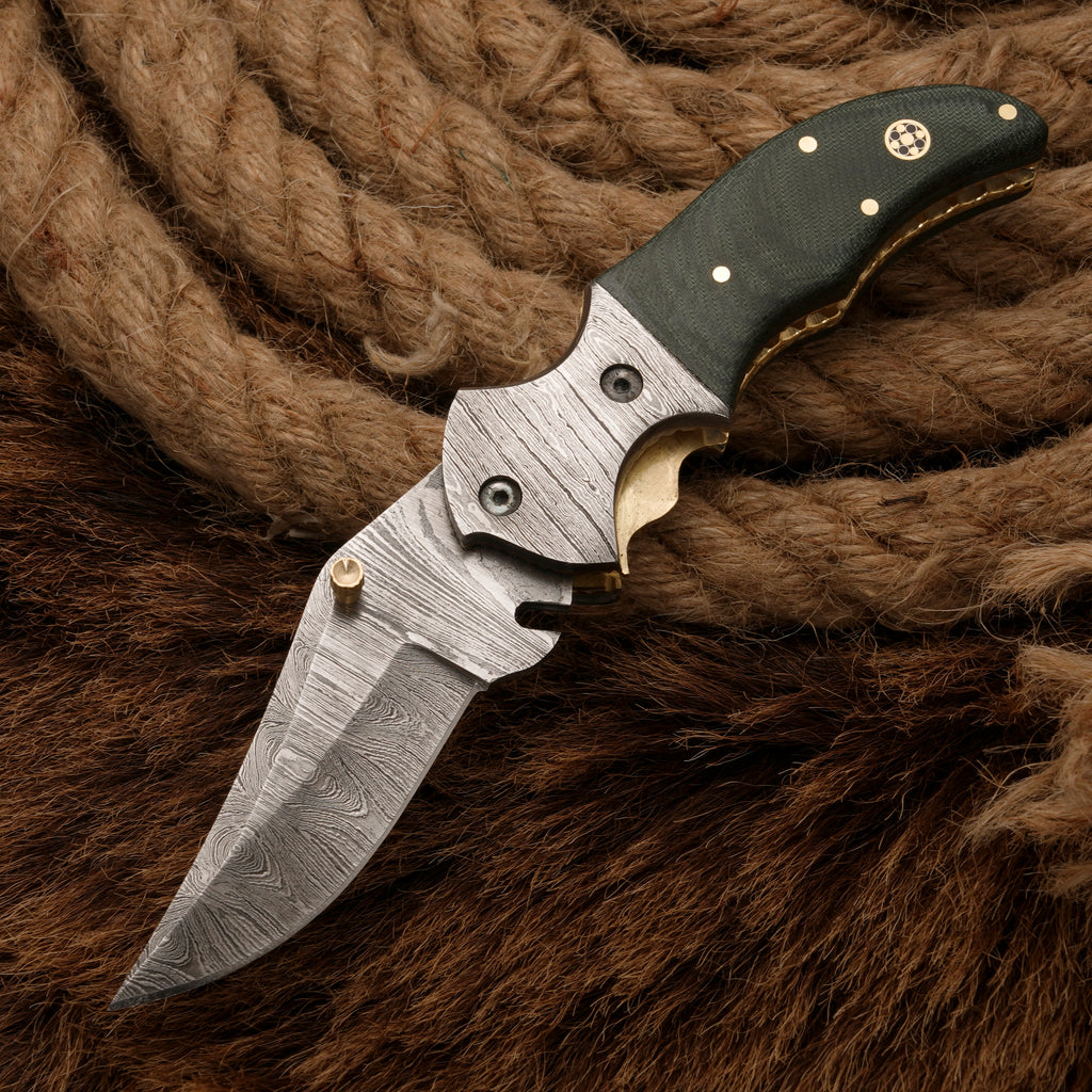 Handmade Forged Damascus Pocket Knife | Folding knife Damascus Bolster
