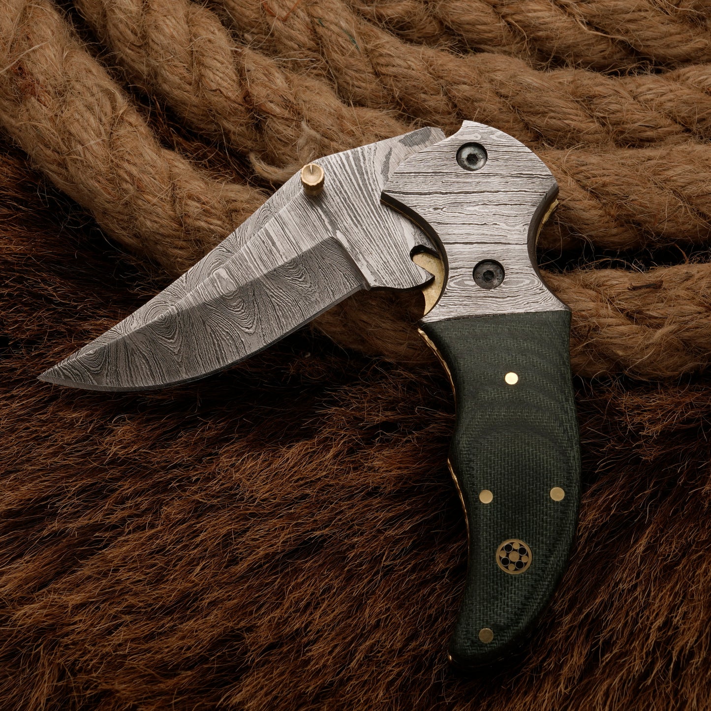 Handmade Forged Damascus Pocket Knife | Folding knife Damascus Bolster