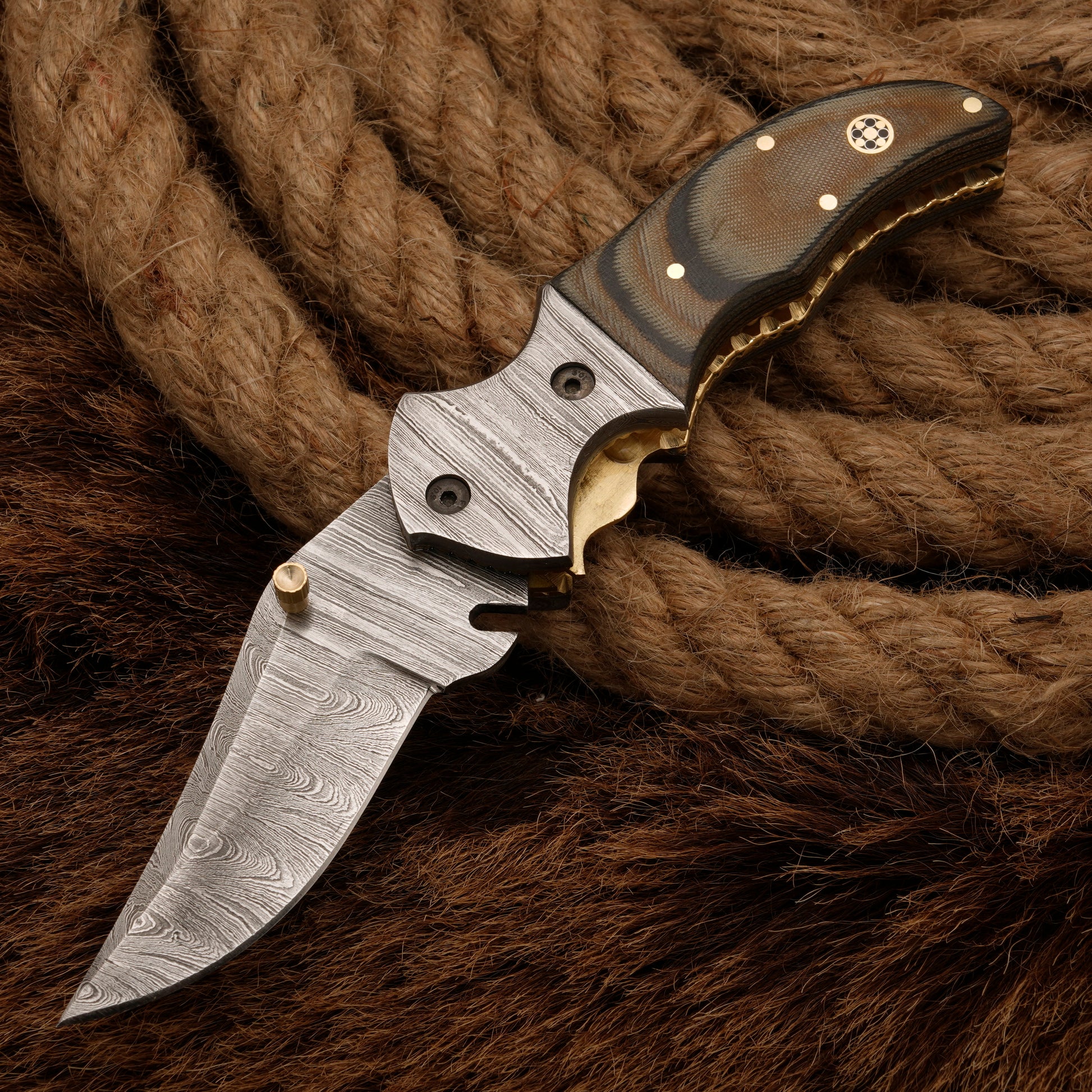 EDC-Handmade Forged Damascus Pocket Folding Knife - Micarta Wood Handle - Damascus Steel Bolster