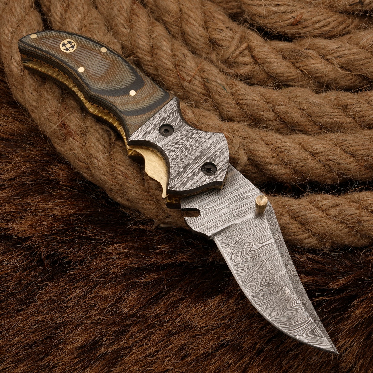 EDC-Handmade Forged Damascus Pocket Folding Knife - Micarta Wood Handle - Damascus Steel Bolster
