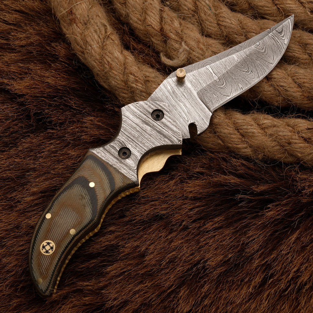 EDC-Handmade Forged Damascus Pocket Folding Knife - Micarta Wood Handle - Damascus Steel Bolster