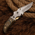 EDC-Handmade Forged Damascus Pocket Folding Knife - Micarta Wood Handle - Damascus Steel Bolster