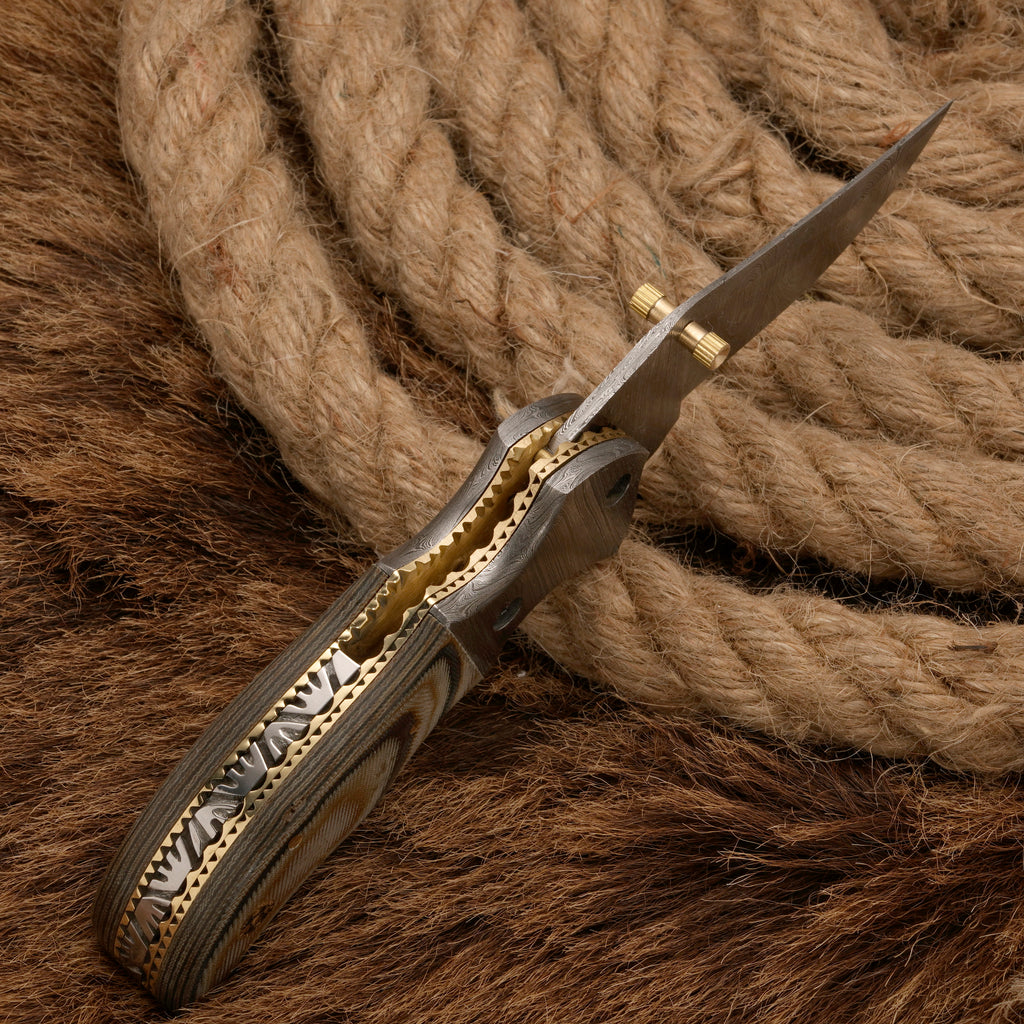 EDC-Handmade Forged Damascus Pocket Folding Knife - Micarta Wood Handle - Damascus Steel Bolster