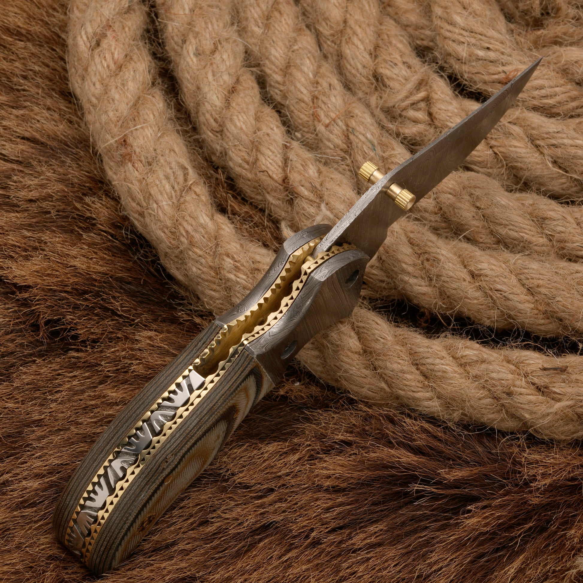 EDC-Handmade Forged Damascus Pocket Folding Knife - Micarta Wood Handle - Damascus Steel Bolster