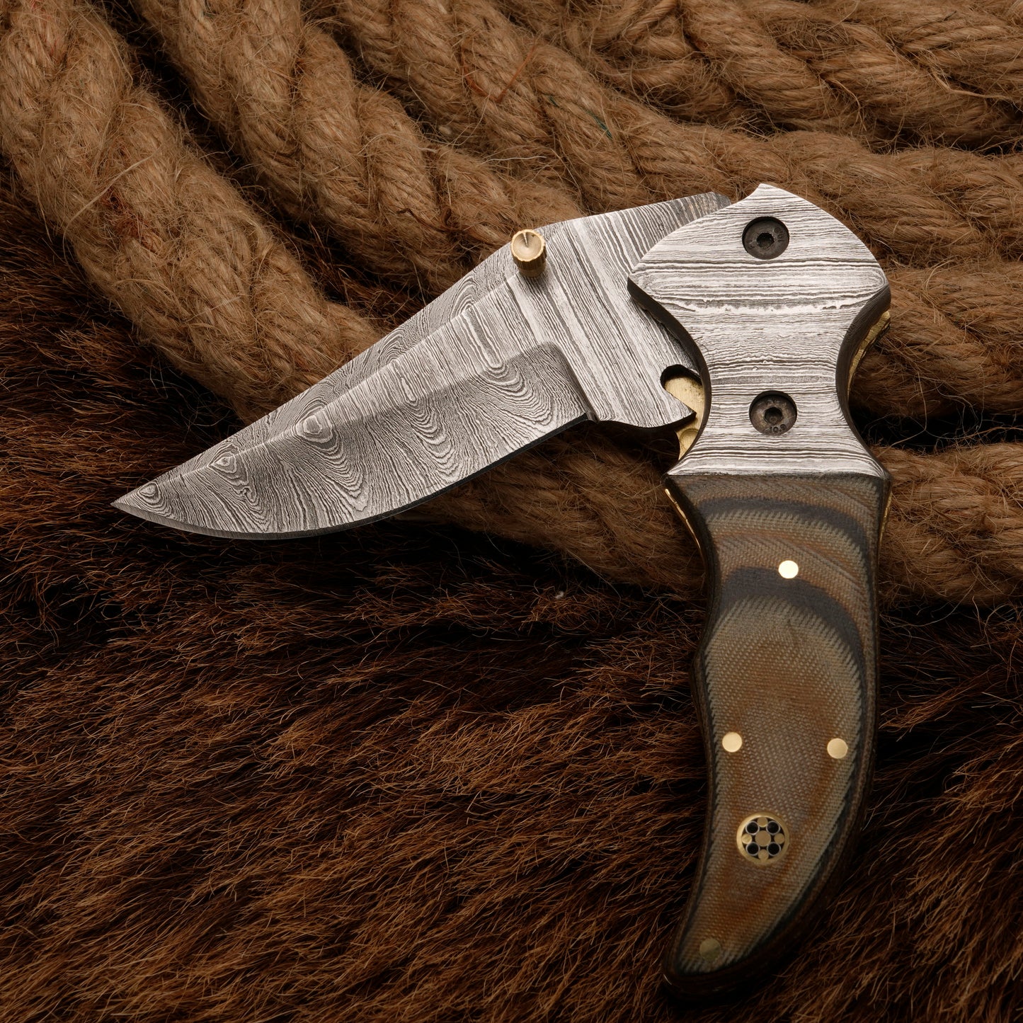 EDC-Handmade Forged Damascus Pocket Folding Knife - Micarta Wood Handle - Damascus Steel Bolster