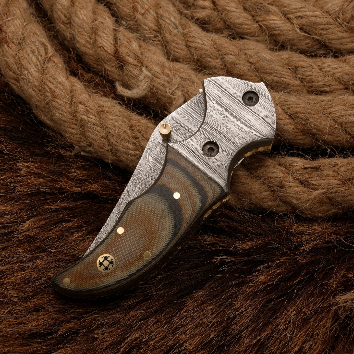 EDC-Handmade Forged Damascus Pocket Folding Knife - Micarta Wood Handle - Damascus Steel Bolster