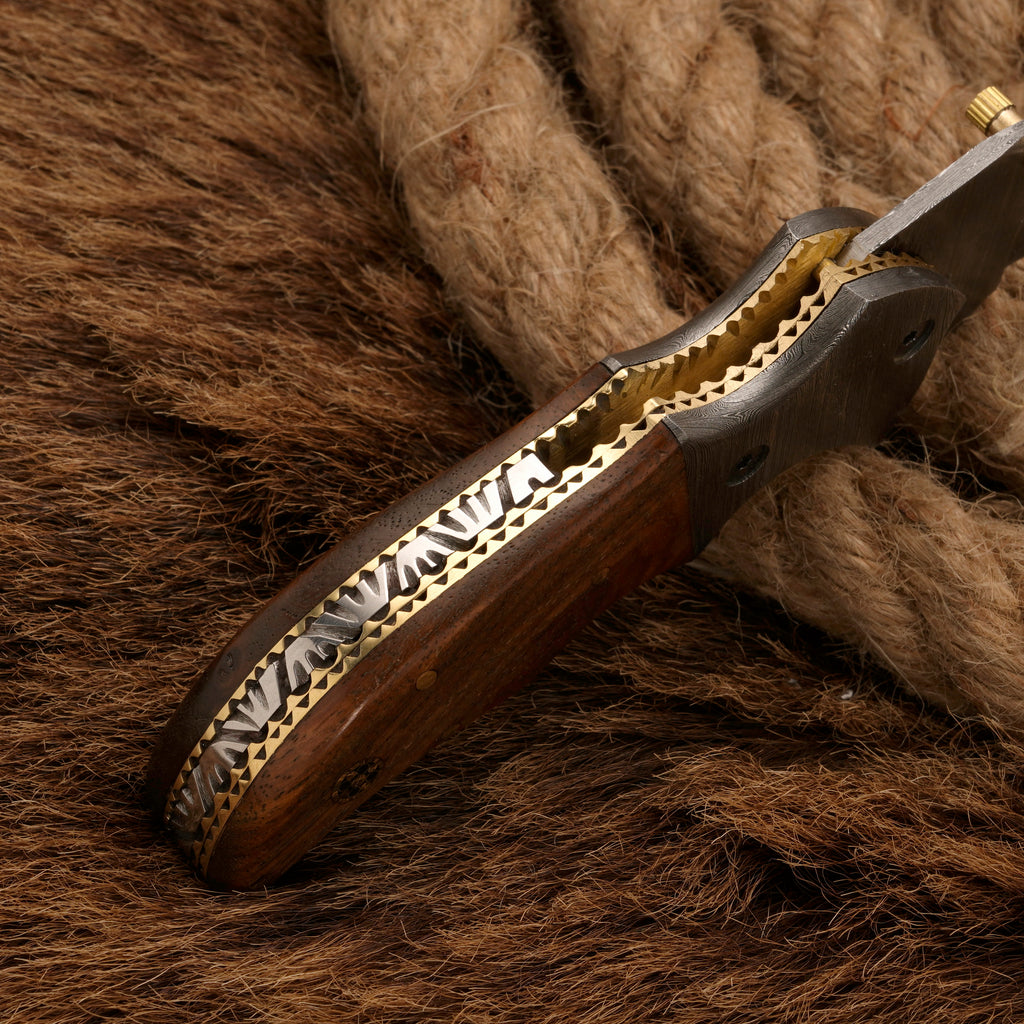 Handmade Forged Damascus Survival Knife | Camping Knife - Damascus Bolster