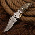 Handmade Damascus Steel Hunting Pocket Knife - Camping Knife with Damascus Steel Bolster