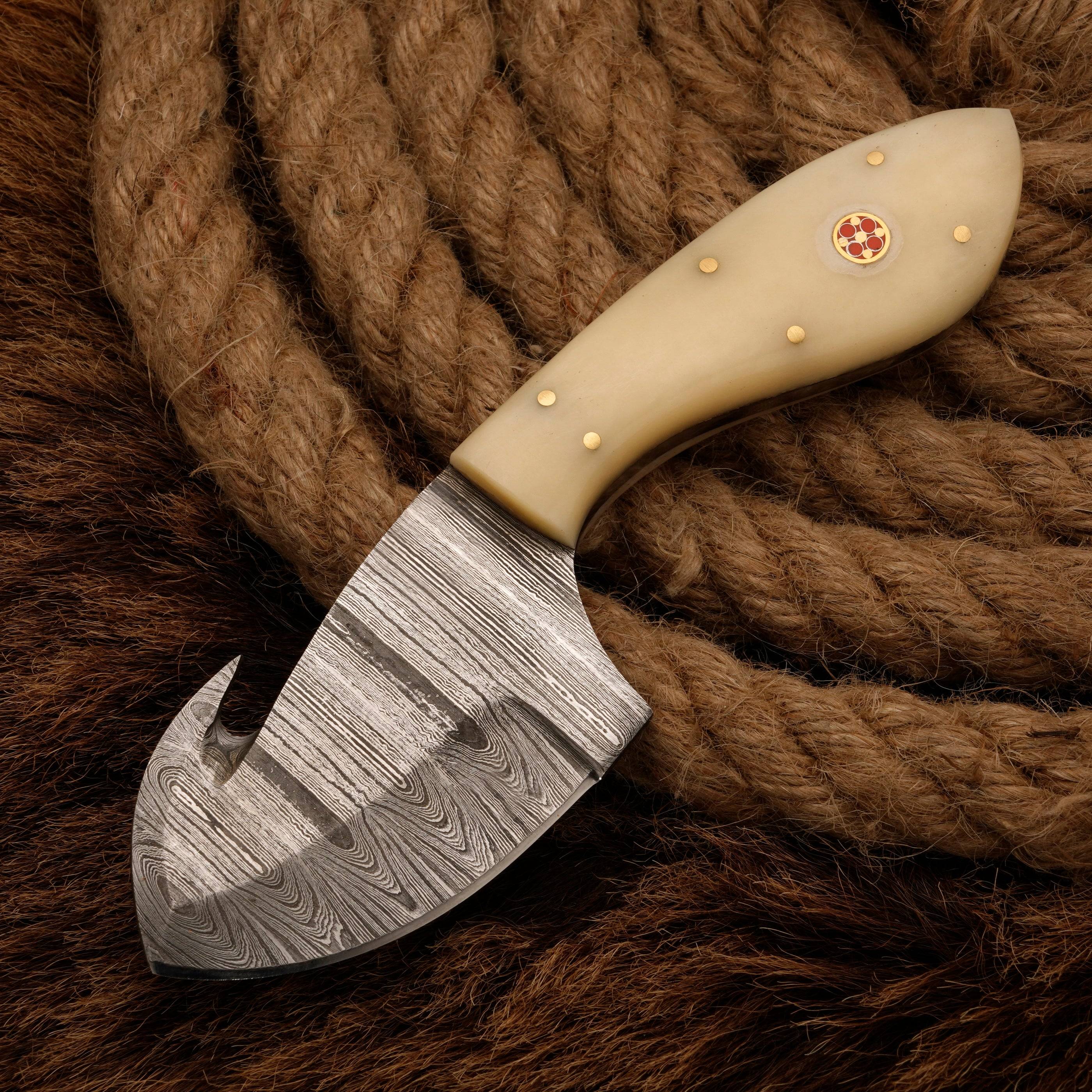 Handmade forged Damascus steel gut hook Skinning Knife | Skinner knife